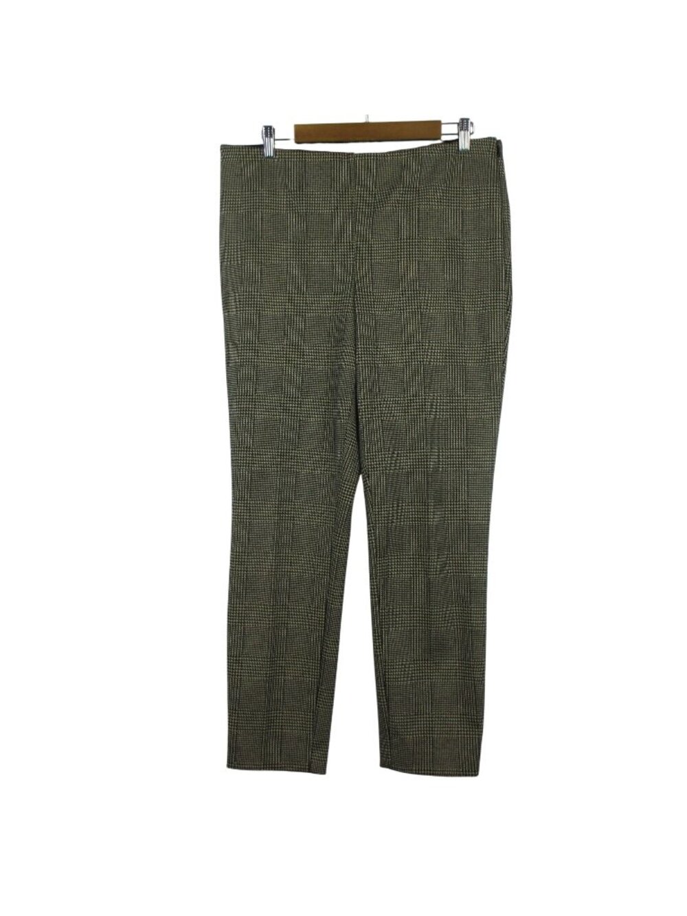 H&M Womens Plaid Slim Fit Trousers Size T Stretch Blend Black/White Classic Chic